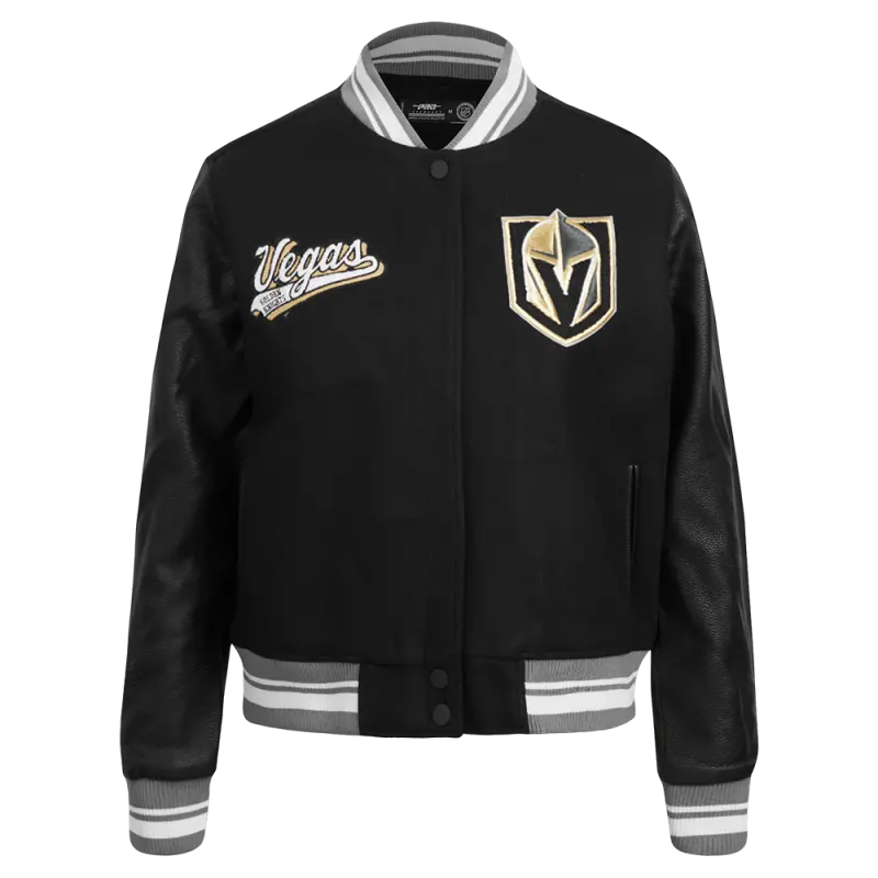 nhl vegas golden knights script tail womens wool varsity jacket blackgray